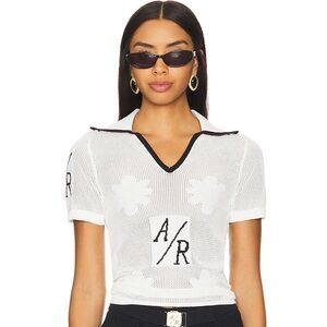 Asta Resort Francie Knitted Polo Shirt in White & Black